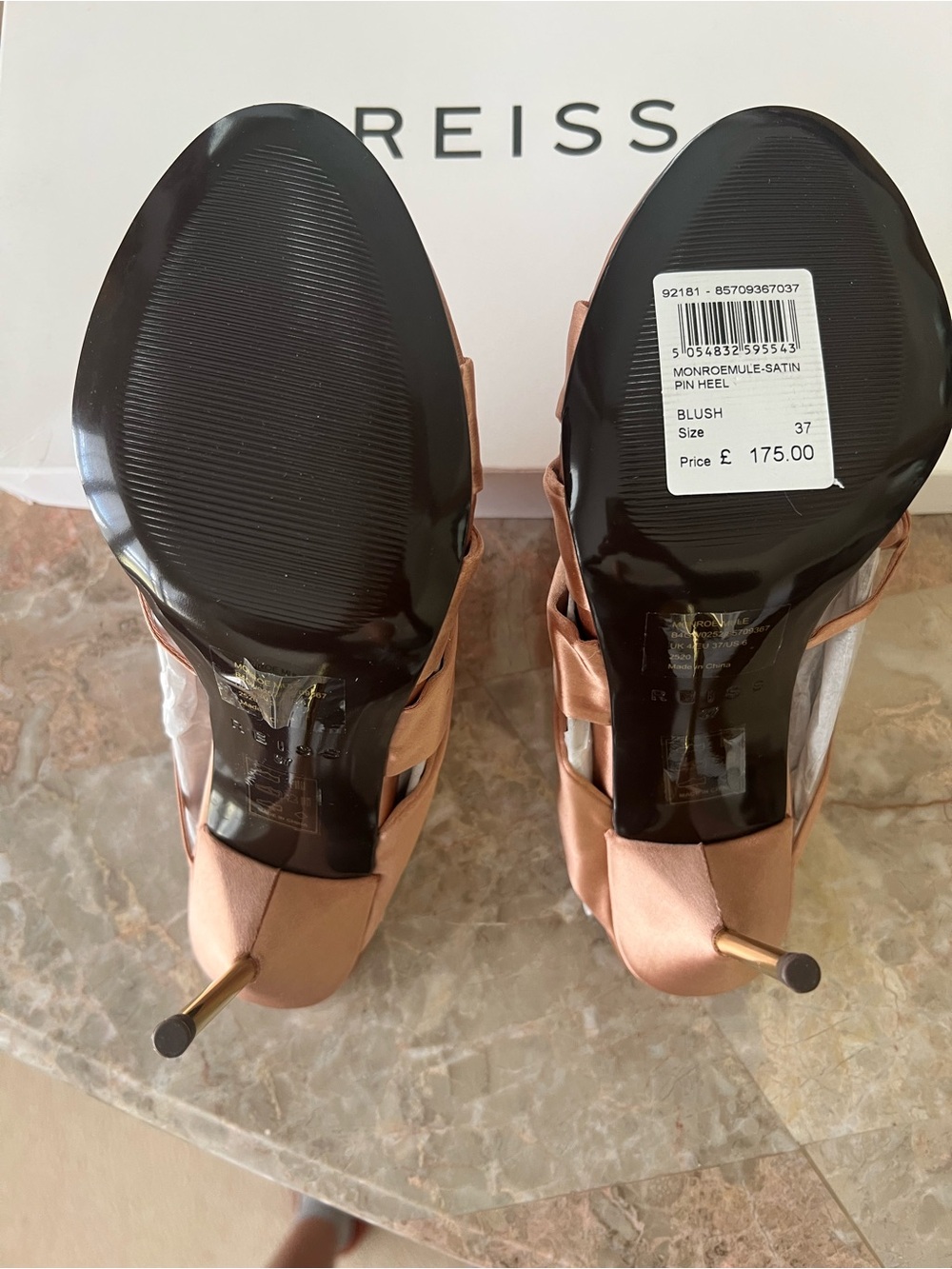 Reiss Rose Gold Satin Bow Slide Heels - Picture 4 of 9